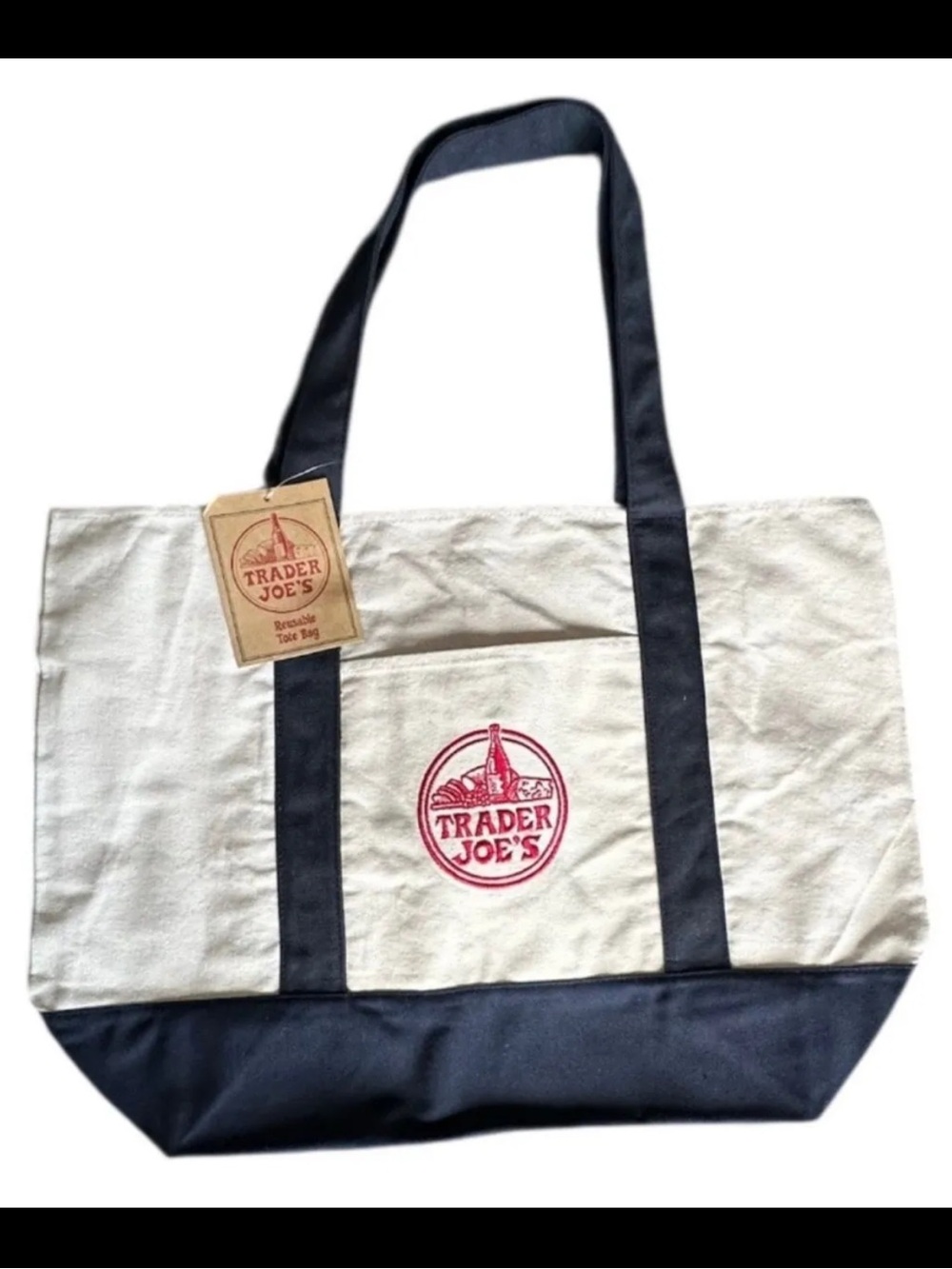 Navy Blue Trader Joes Large Canvas Tote Bag